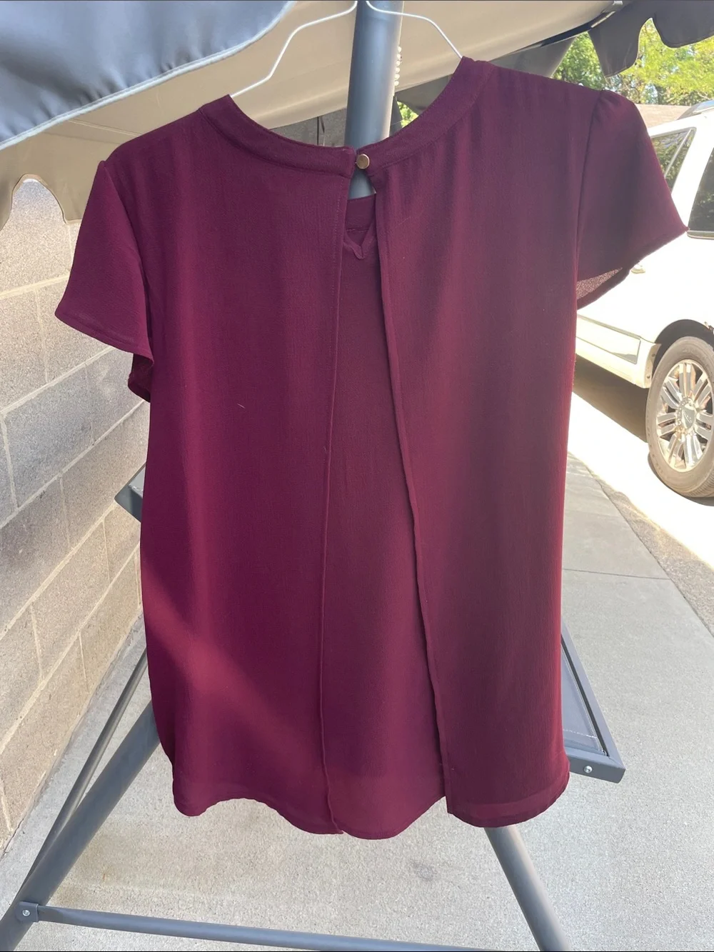 Cocomo Burgundy Short-Sleeve Pleated Flutter Blouse